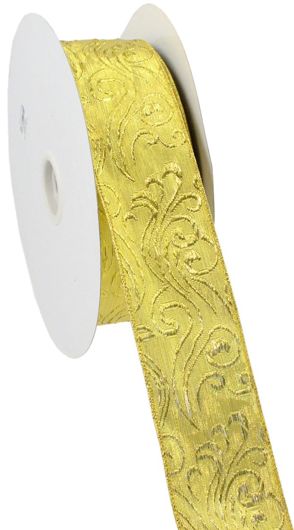 2.5  Gold Lamé Damask Ribbon (50 Yards) For Sale