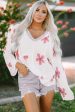 White Floral Print Lightweight Knit Hooded Sweater Online