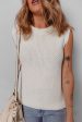 White Solid Color Eyelet Knit Crew Neck Sweater Vest Fashion