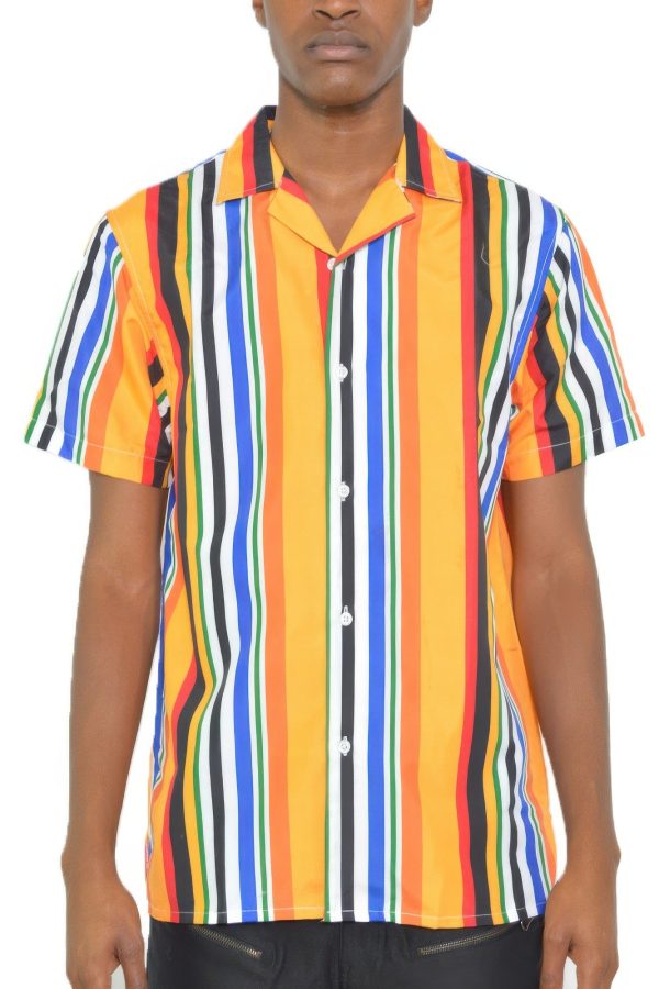 Mens Striped Button Down Shirt Print Fashion