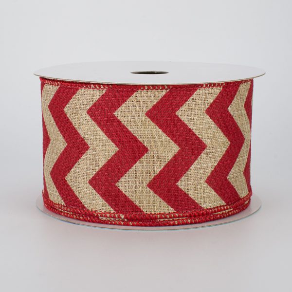 2.5  Faux Burlap Chevron Ribbon: Red (10 Yards) Discount