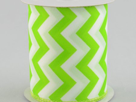 4  Satin Chevron Ribbon: Lime Green & White (10 Yards) Fashion