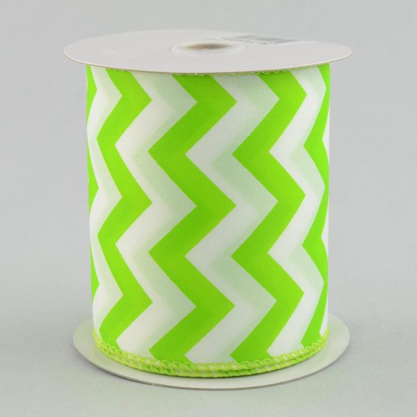 4  Satin Chevron Ribbon: Lime Green & White (10 Yards) Fashion