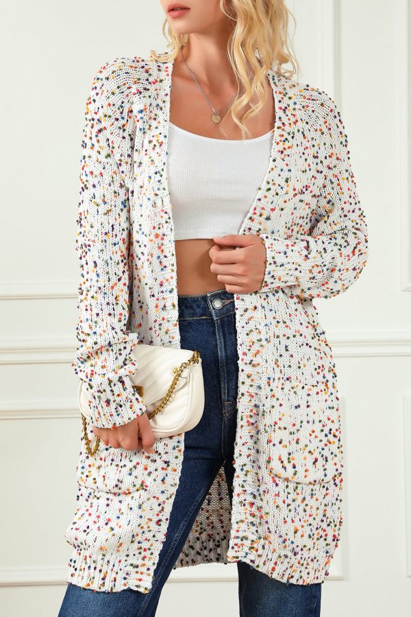 White Rainbow Popcorn Confetti Open Front Cardigan Fashion