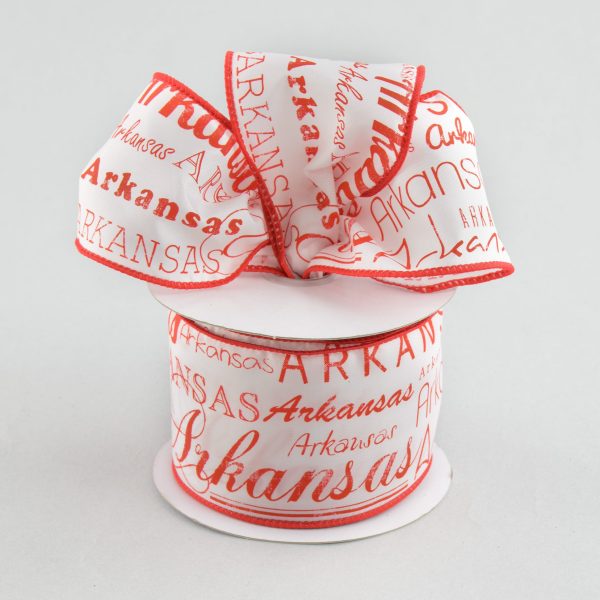 2.5  Arkansas Print Ribbon: Red & White (10 Yards) Cheap