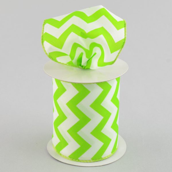 4  Satin Chevron Ribbon: Lime Green & White (10 Yards) Fashion