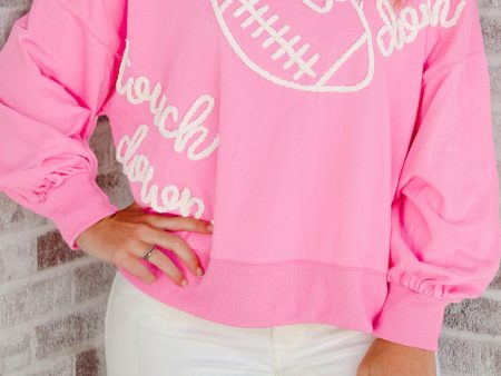 Pink Touch Down Rugby Football Embroidered Plus Size Sweatshirt Sale