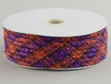 1.5  Deco Flex Mesh Ribbon: Orange Purple Black Plaid (30 Yards) Online now