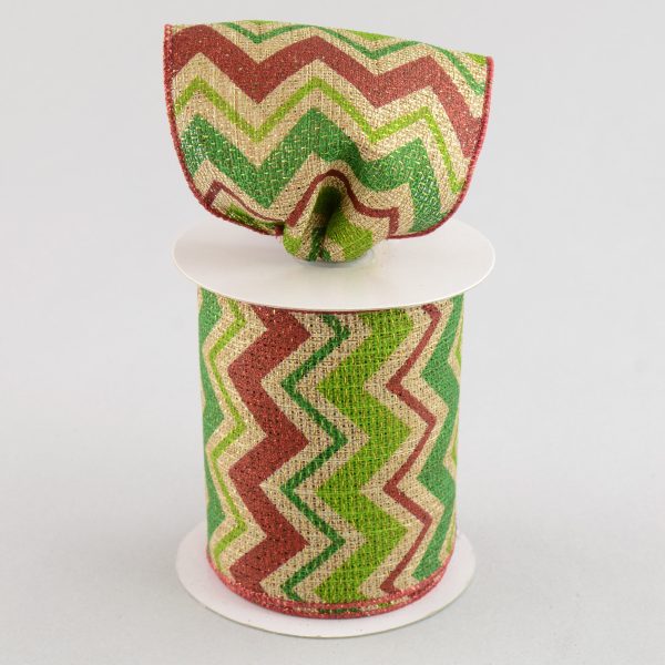 4  Faux Burlap Metallic Holiday Chevron Ribbon: Red, Lime & Green (10 Yards) Sale