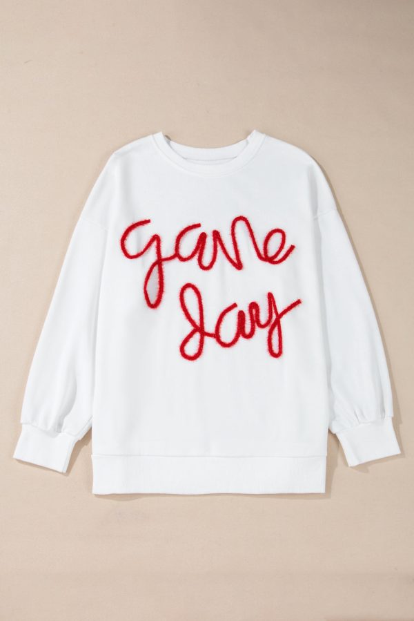 White Plus Size Game Day Tinsel Rugby Football Season Sweatshirt Online Sale