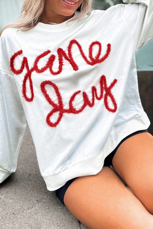 White Plus Size Game Day Tinsel Rugby Football Season Sweatshirt Online Sale