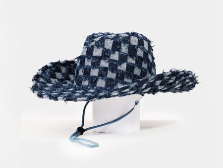 Fame Checkered Fringe Denim Cowboy Hat For Discount