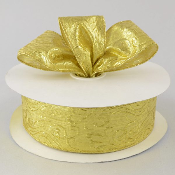 2.5  Gold Lamé Damask Ribbon (50 Yards) For Sale