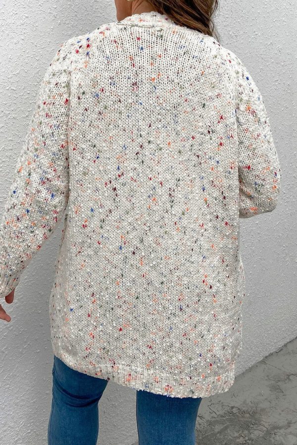 White Rainbow Popcorn Confetti Open Front Cardigan Fashion