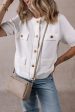 White Gold Buttons Textured Sweater T Shirt Cheap