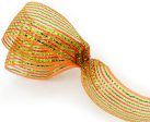 2.5  Poly Deco Mesh Ribbon: Deluxe Wide Foil Lime Orange Stripe Online Hot Sale