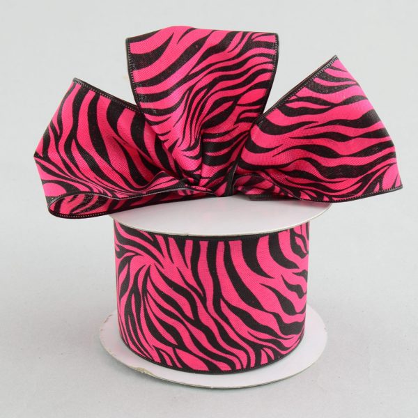 2.5  Zebra Print Ribbon: Fuchsia Pink & Black (10 Yards) Hot on Sale