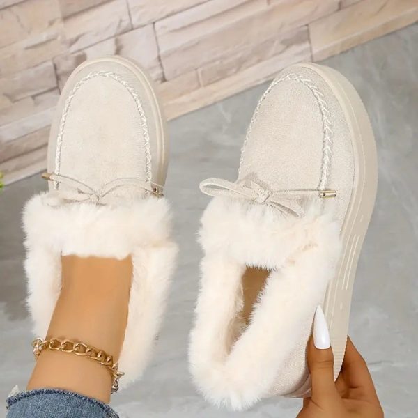 Bow Furry Round Toe Flat Slip-Ons on Sale