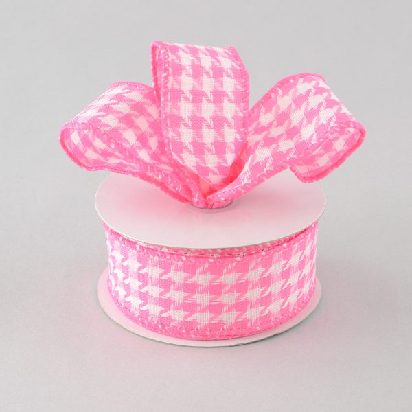 1.5  Pink & White Houndstooth Ribbon (10 Yards) Fashion