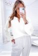 White Flower Detail Knitted Notched Neck Sweater For Discount