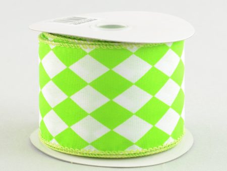 2.5  Harlequin Print Ribbon: Lime Green and White (10 Yards) Hot on Sale