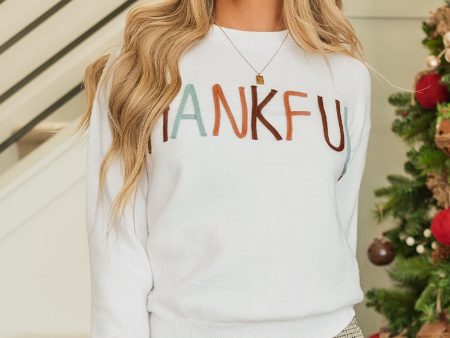 White Thankful Ivory Embroidered Sweater on Sale