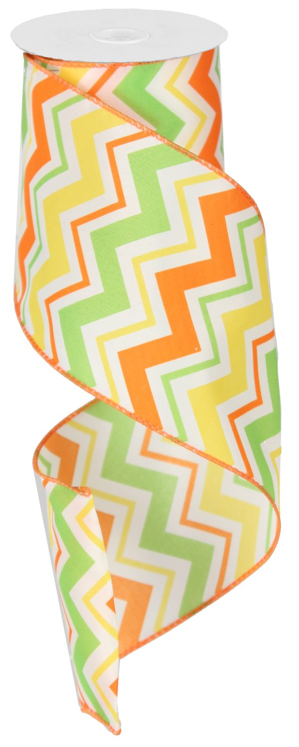 4  Satin Spring Chevron Ribbon: Orange, Yellow & Lime Cheap