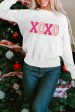 White XOXO Glitter Print Round Neck Casual Sweater Online now