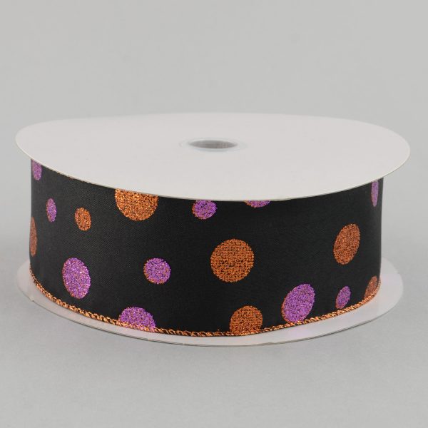 2.5  Glitter Dots Ribbon: Orange Black Purple (50 Yards) Online Hot Sale