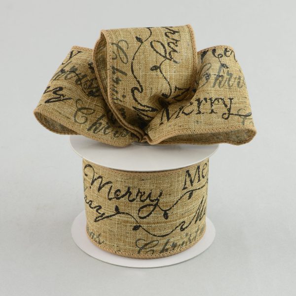 2.5  Faux Linen Merry Christmas Ribbon: Grey & Black (10 Yards) Online