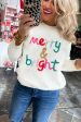 White Merry & Bright Round Neck Casual Sweater Discount