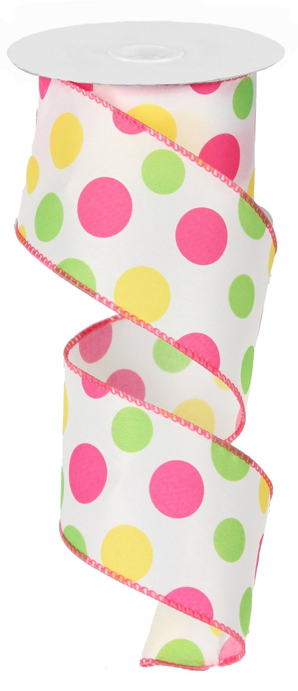 2.5  Polka Dot Ribbon: Pink, Lime & Yellow (10 Yards) Online