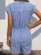 Perfee Striped Notched Tie Waist Romper Online now