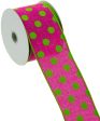 2.5  Linen Polka Dot Ribbon: Lime on Fuchsia Pink (10 Yards) Online