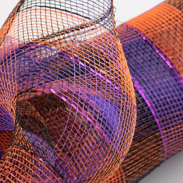 10  Poly Deco Mesh: Metallic Orange Black Purple Plaid Fashion