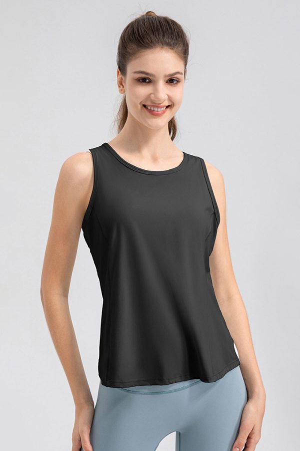 Wide Strap Round Neck Active Tank on Sale