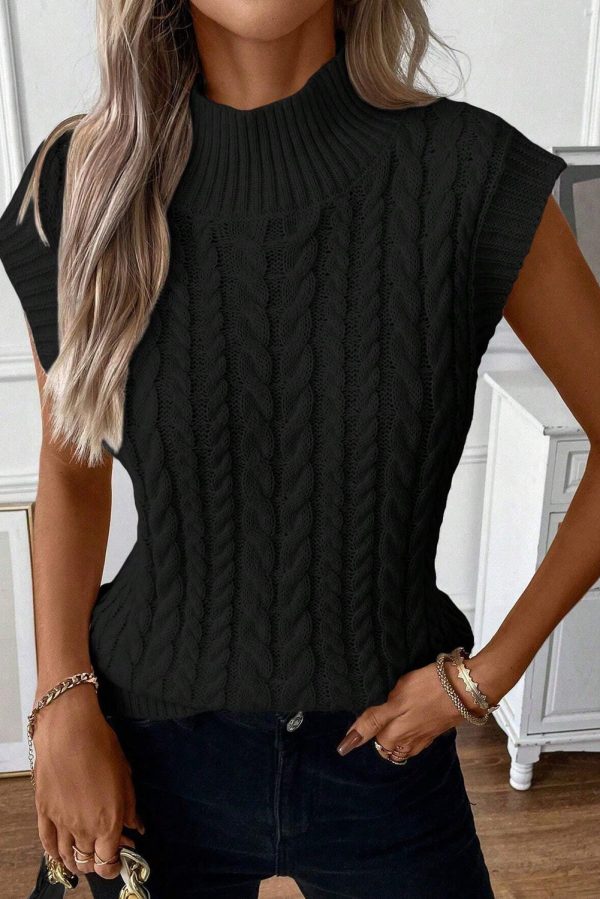 Black Cable Knit High Neck Sweater Vest Supply