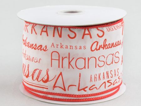 2.5  Arkansas Print Ribbon: Red & White (10 Yards) Cheap