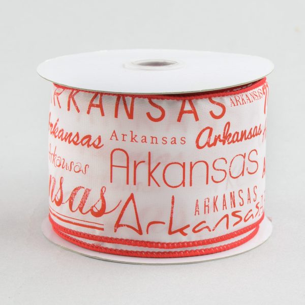 2.5  Arkansas Print Ribbon: Red & White (10 Yards) Cheap