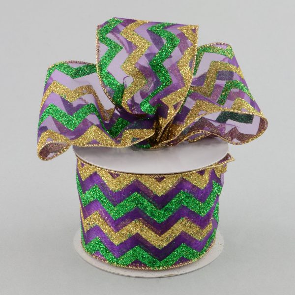 2.5  Sheer Mardi Gras Chevron Ribbon (10 Yards) on Sale