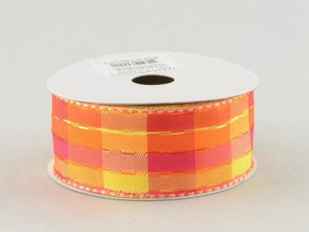 1.5  Woven Check Ribbon: Red, Orange, Pink & Yellow Fashion