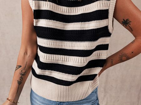 Black Stripe Ribbed Trim Knitted Sweater Vest Supply