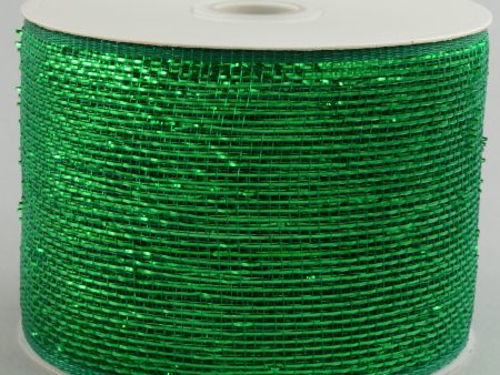 4  Poly Deco Mesh Ribbon: Metallic Emerald Green Online Sale