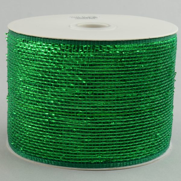 4  Poly Deco Mesh Ribbon: Metallic Emerald Green Online Sale