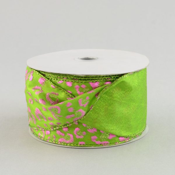 2.5  Lime Fuchsia Leopard Ribbon (10 Yards) Cheap