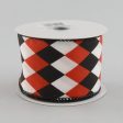 2.5  Harlequin Print Ribbon: Black, Red and White (10 Yards) Fashion