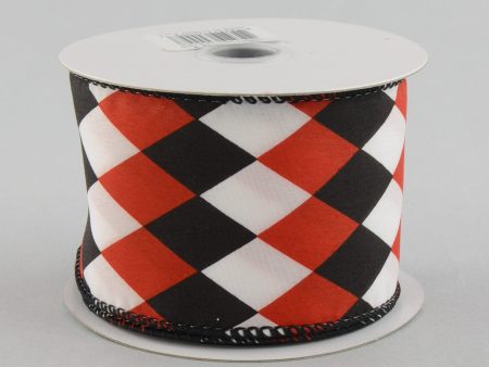 2.5  Harlequin Print Ribbon: Black, Red and White (10 Yards) Fashion