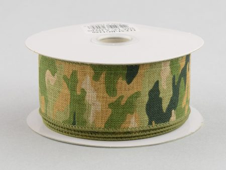 1.5  Camouflage Print Woven Ribbon: Woodland Green & Tan (10 Yards) Fashion