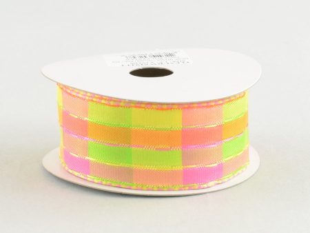 1.5  Woven Check Ribbon: Lime, Orange, Pink & Yellow For Cheap