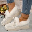 Bow Furry Round Toe Flat Slip-Ons on Sale